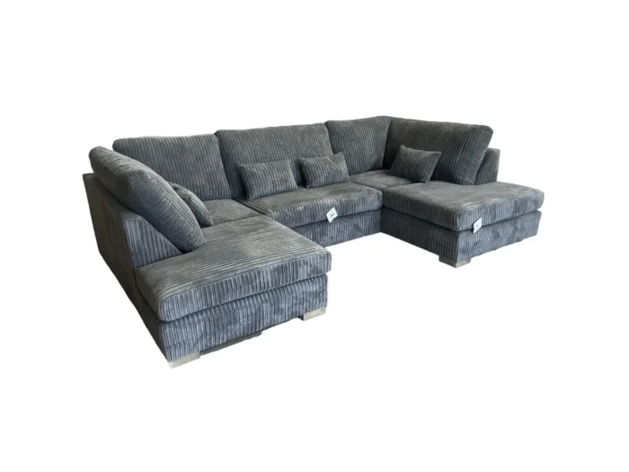 Lorena Grey Premium Cord Fabric U Shape Sofa