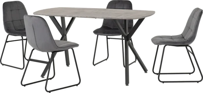 Athens Rectangular Dining Set With Lukas Chairs Concrete Effect/Black/Grey Velvet