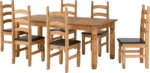 CORONA 6' DINING SET Distressed Waxed Pine/Brown Faux Leather