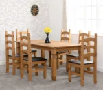 CORONA 6' DINING SET Distressed Waxed Pine/Brown Faux Leather