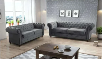 Chesterfield Sofa Set Grey 3+2 Seater