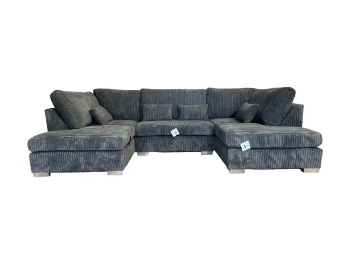 Lorena Grey Premium Cord Fabric U Shape Sofa