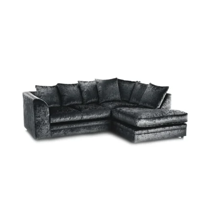 Hilton Black Luxurious Crushed Velvet Corner Sofa