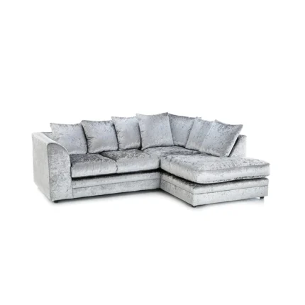 Hilton Silver Luxurious Crushed Velvet Corner Sofa