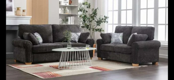 Cambridge Grey Fabric 3+2 Sofa Set Full Back Cushions