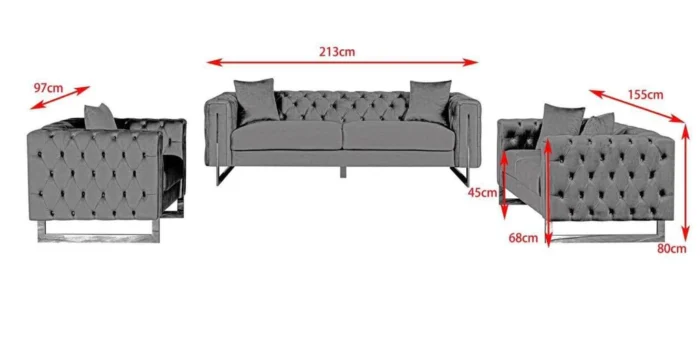 Chesterfield Fenzi Plush Fabric 3+2+1 Sofa Set