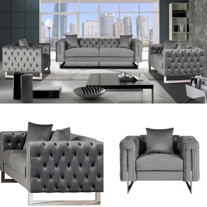 Chesterfield Fenzi Plush Fabric 3+2+1 Sofa Set