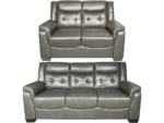 Falcon Aire Leather Sofa Set In Grey And Brown