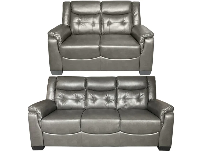 Falcon Aire Leather Sofa Set In Grey And Brown