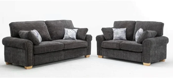 Cambridge Grey Fabric 3+2 Sofa Set Full Back Cushions