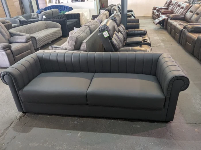 Chesterfield Leather Sofa Set In Black And Grey