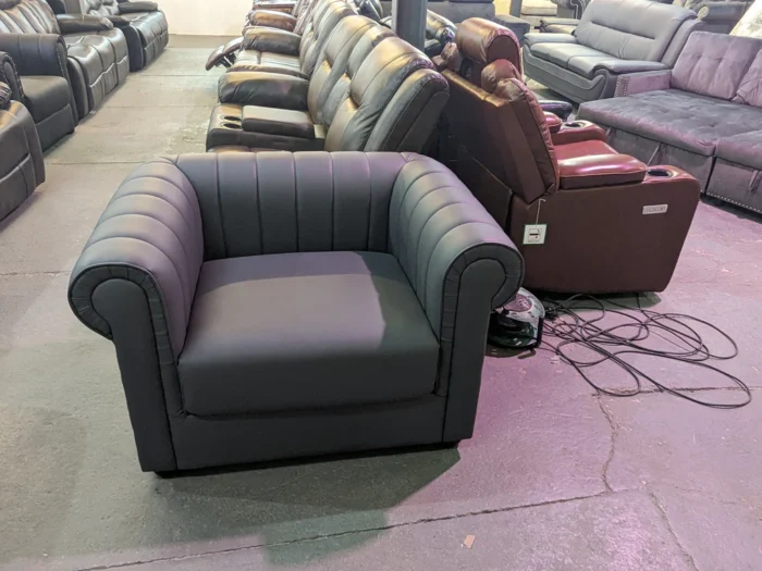 Chesterfield Leather Sofa Set In Black And Grey