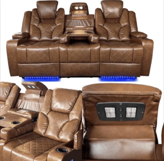 Amsterdam Genuine Leather Electric LED Reclining Sofa Set