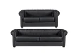 Chesterfield Leather Sofa Set In Black And Grey