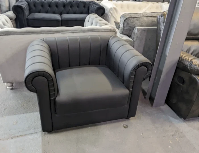 Chesterfield Leather Sofa Set In Black And Grey