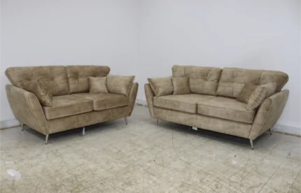 A sleek and contemporary sofa! The Munich 3+2 Set in is an ideal option for city and apartment living - big on style but compact in size. Effortlessly combining the full-back style and sink-into comfort, perfect for modern design individuals that love to lounge.The simple yet elegant design offers a blank canvas for those who like to personalise furnishings with their own of choice accents and accessories. Plush Velvet Upholstery Available in Plush Grey, Silver, Beige and Black Colour Additional Armrest Cushions Removable Cushion Covers Arrives packaged and protected One year warranty DIMENSIONS: 3 SEATER:Length:196 cm, Depth 92 cm – Height 85cm DIMENSIONS: 2 Seater Length 153 cm – Depth 92 cm – Height 85cm