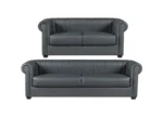 Chesterfield Leather Sofa Set In Black And Grey