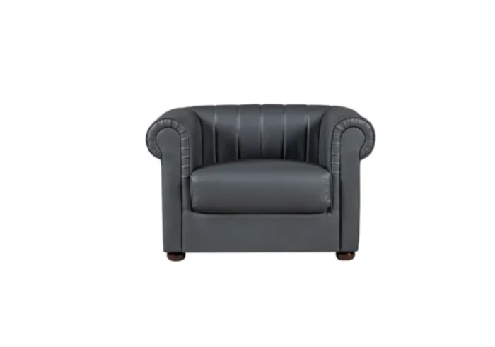 Chesterfield Leather Sofa Set In Black And Grey