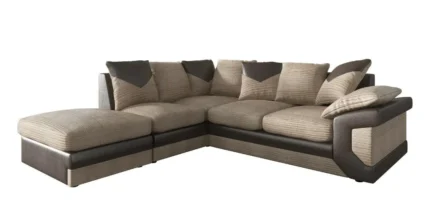 Dino Corner Sofa In Brown & Beige Fabric With A Large Footstool