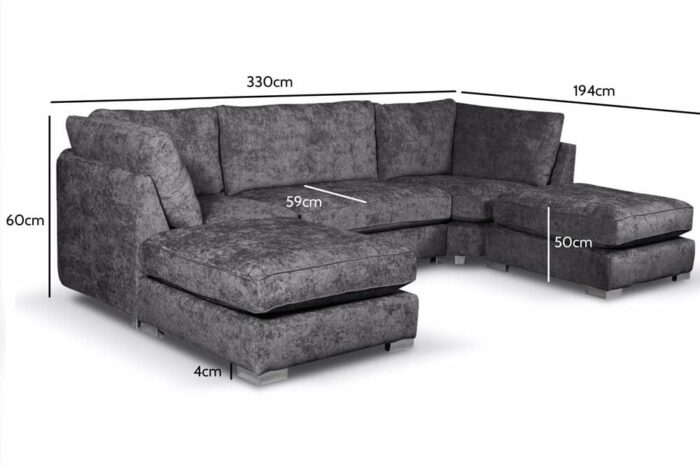 Bishop U Shape Charcoal Full Back Sofa