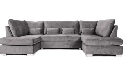 London Plush Grey Chenille U Shape Sofa