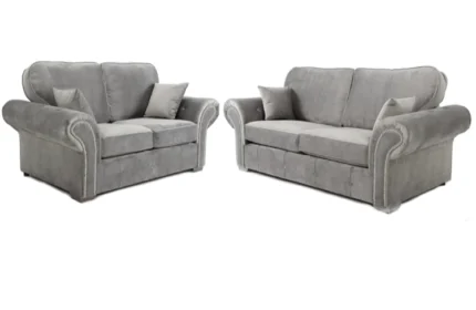 Oakland Plush Velvet 3+2 Seater In Grey And Black
