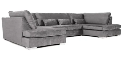 London Plush Grey Chenille U Shape Sofa