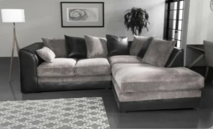 Modern Suite Premium Cord Fabric Corner Sofa - Black And Grey