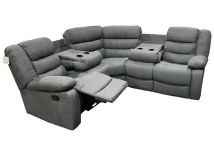 Sorrento Fabric Corner Recliner Sofa With Cup Holder – Grey
