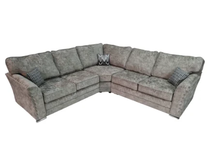 Signature Alaska Fabric Corner Sofa With Stud Arms Truffle And Grey