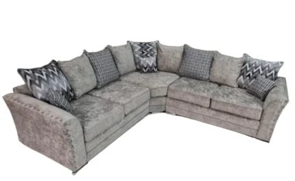 Signature Alaska Fabric Corner Sofa With Stud Arms Truffle And Grey